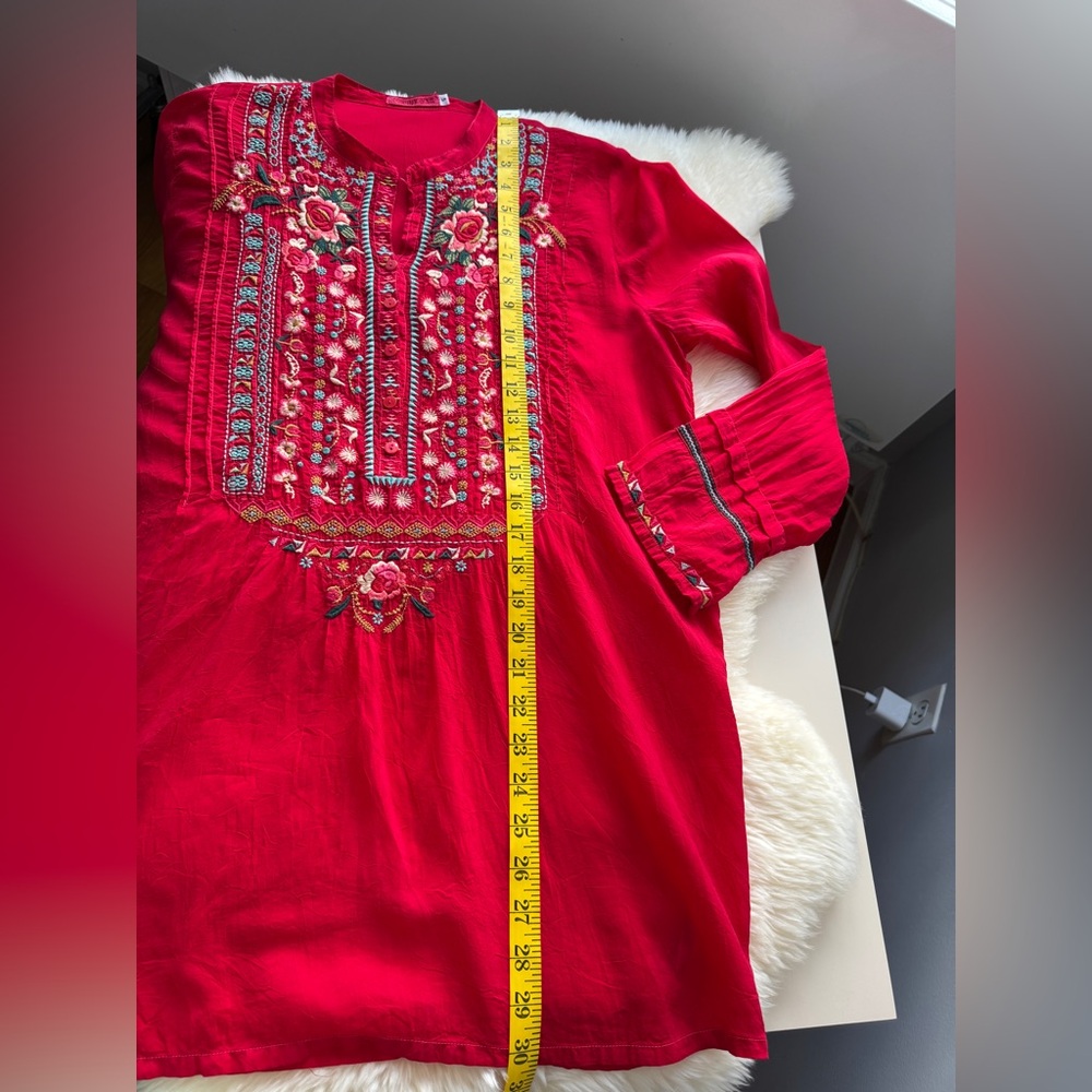 Johnny Was Embroidered Boho Tunic Top Red Cupra Rayon Size S - Picture 6 of 16